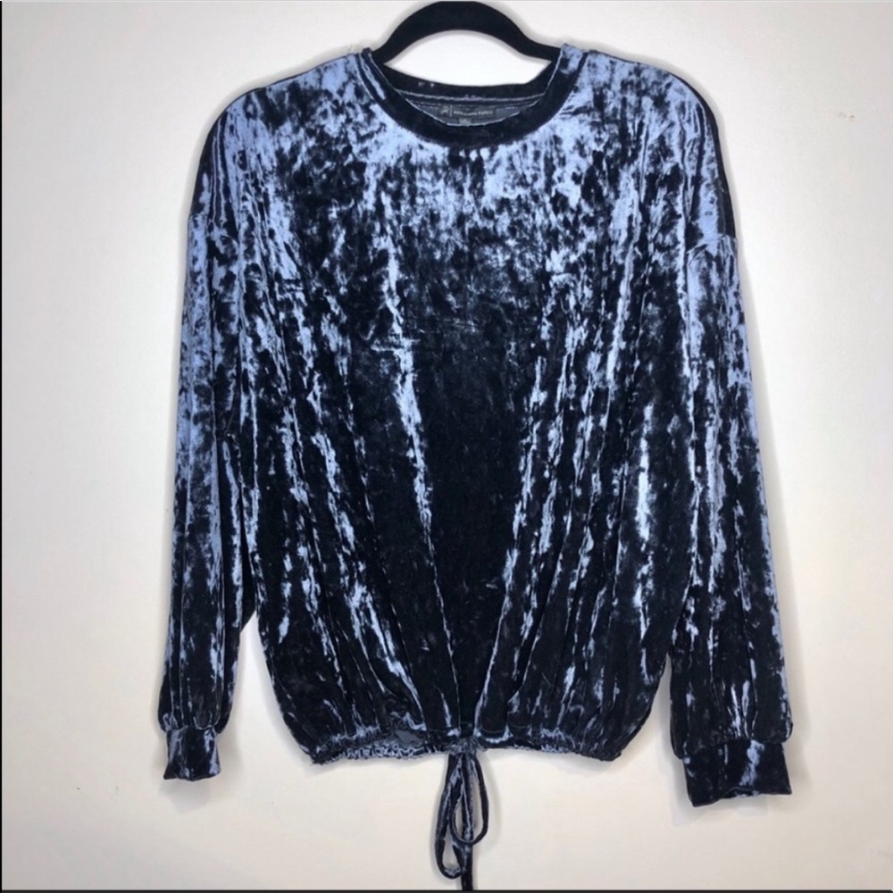 Blue Crushed Velvet Tie Waist Top